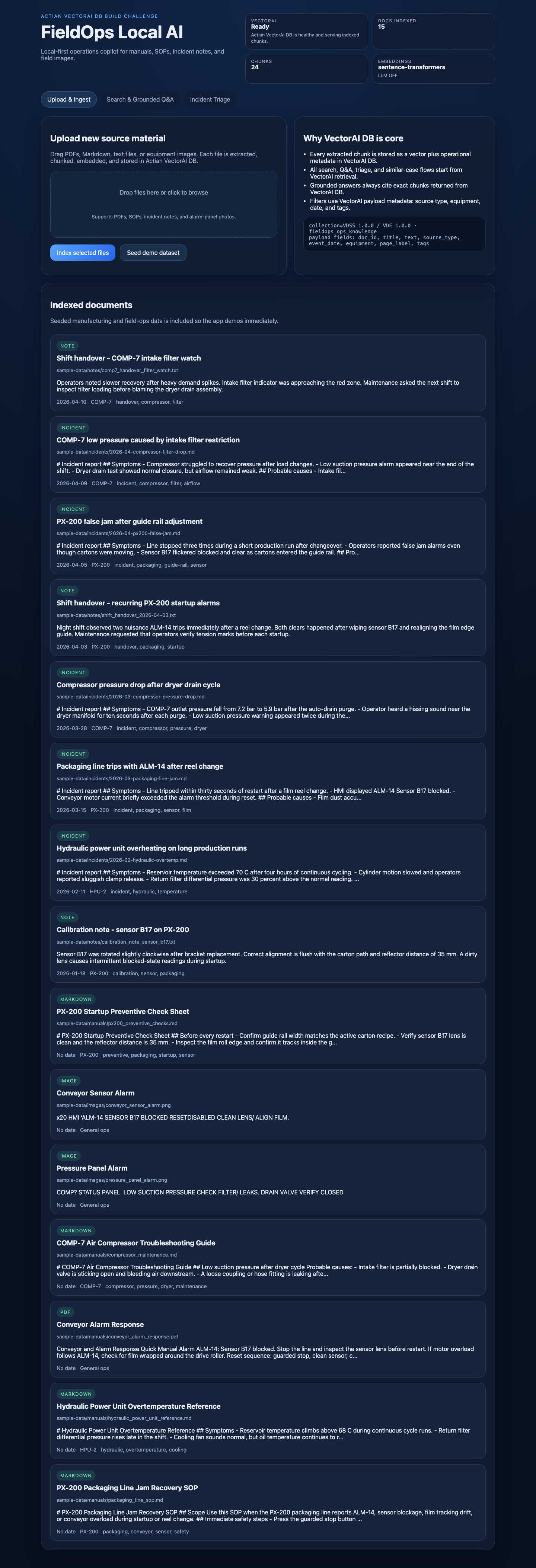 FieldOps Local AI dashboard